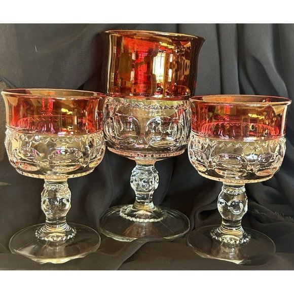 Tiffin Kings Crown Ruby Flashed Thumbprint Goblets (1) 5 3/4” (2) 4”Vintage 3